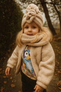 Zimowy komplet dziecięcy  turban +komin beżowy 