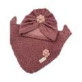 Zimowy zestaw baranek turban i chusta brudny róż