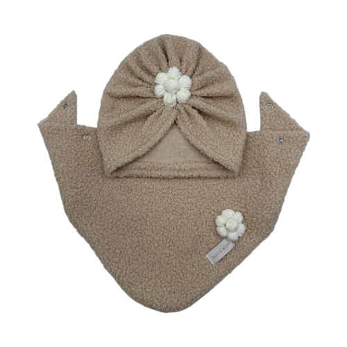 Komplet zimowy dla dziewczynki turban i chusta beżowy2