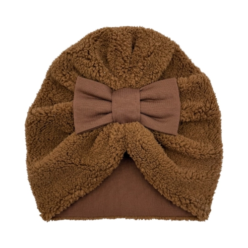 Turban beżowy kokarda baranek z różami