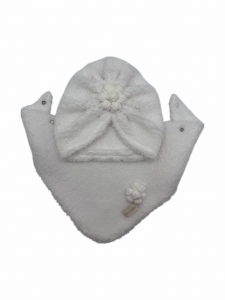 Zimowy, biały komplet dla dziewczynki turban + chusta 