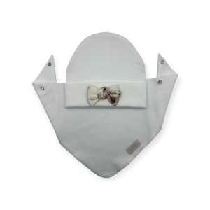 Czapka z prążka + chusta w kolorze śmietankowej bieli 