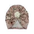 Turban w kwiaty z ozdobnym kwiatkiem- czapka dla dziewczynki