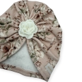 Turban w kwiaty z ozdobnym kwiatkiem- czapka dla dziewczynki