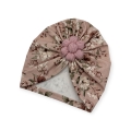 Turban kwiatowy wiosenny wzór newbie róż z kwiatem handmade