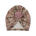 Turban kwiatowy wiosenny wzór newbie róż z kwiatem handmade