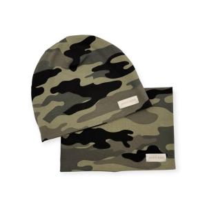 Zestaw czapka+komin dla chłopca mzór moro