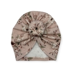 Turban donut wiosenny wzór newbie na różu 