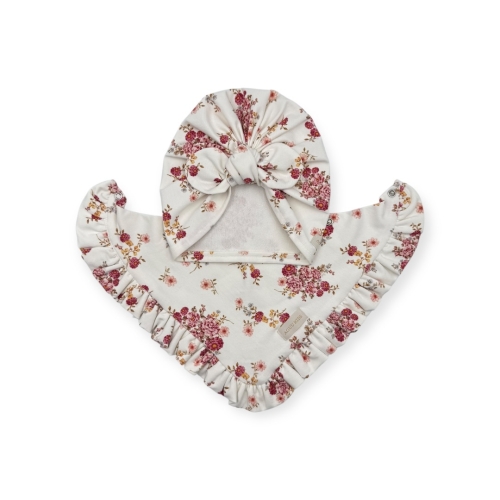 Wiosenny zestaw kwiatowy turban supeł + chusta z ozdobną falbanką