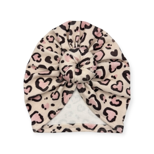 Turban prążek donut retro serca na różu