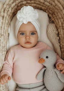  Turban kwiat delikatny prążek ecru boho