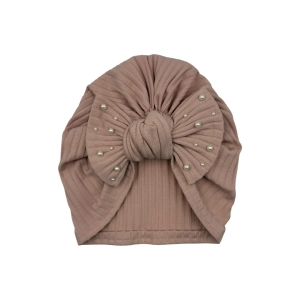 Turban dla dziewczynki z kokardą i perełkami pastelowy róż