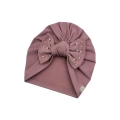 Turban dla dziewczynki z kokardą i perełkami pustynny róż