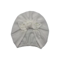 Muślinowy turban supeł perełki dla dziewczynki ecru