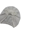 Muślinowy turban supeł perełki dla dziewczynki ecru