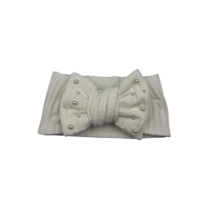 Opaska z perełkami duża kokarda ecru