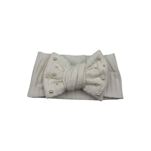 Opaska z perełkami duża kokarda ecru