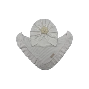  Zestaw turban kwiat handmade + chusta ecru