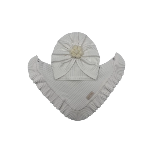 Zestaw turban kwiat handmade + chusta ecru