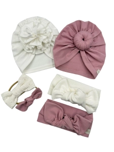 Zestaw dla niemowląt – turban i opaska handmade | Bawełniane akcesoria dla dziewczynki born1