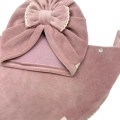 czapka turban dla dziewczynki, turban dziecięcy z kokardą, czapka i chusta dla dziewczynki, komplet czapka chusta dziewczęcy, różowy turban dziecięcy,