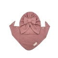 Sweterkowy zestaw turban z chustą brudny róż