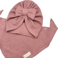 Sweterkowy zestaw turban z chustą brudny róż