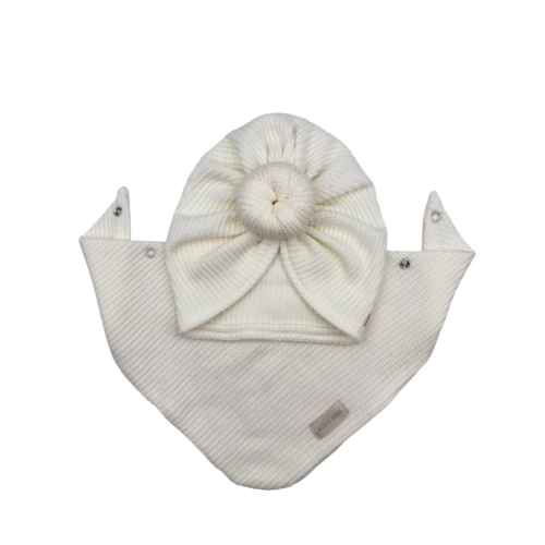 Zestaw sweterek turban donut i chusta śmietanka
