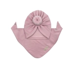 Zestaw welurowy turban donut + chusta jasny róż