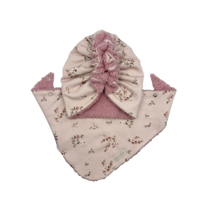 Zestaw turban falbanka + chusta rose brudny róż