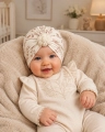 Turban handmade delikatne kwiaty prążek