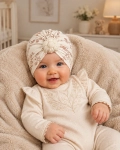 Turban handmade delikatne kwiaty prążek
