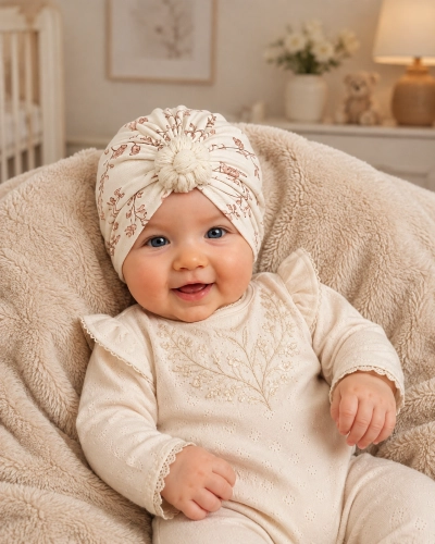 Turban handmade delikatne kwiaty prążek