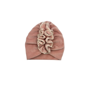 Podwójny turban falbanka welur z ozdobnym haftem pastel