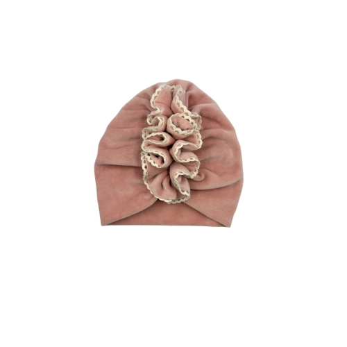 Podwójny turban falbanka welur z ozdobnym haftem pastel