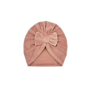 Welurowy turban kokarda z ozdobnym haftem pastel