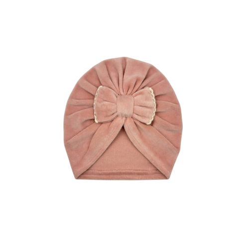 Welurowy turban kokarda z ozdobnym haftem pastel