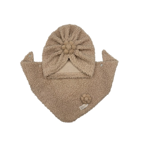 Zestaw owieczka turban kwiat handmade + chusta beżowy