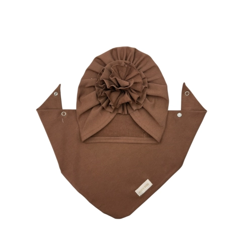 Czekoladowy zestaw turban kwiat+chusta hit jesieni