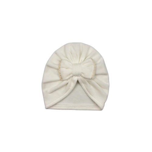 Turban jesienny kokarda z ozdobnym haftem ecru