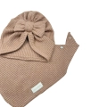 Sweterkowy zestaw turban kokarda chusta toupe