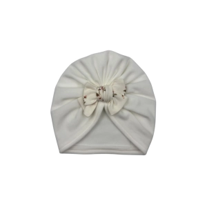 Turban z mini kokardką welurowy śmietankowa biel