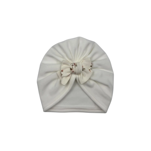 Turban z mini kokardką welurowy śmietankowa biel