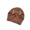 Czekoladowa czapka/turban kokarda z delikatnym haftem