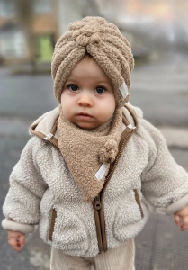   Zestaw owieczka turban kwiat handmade + chusta beżowy