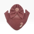 Zestaw turban/chusta z ręcznie robionym kwiatem brudny róż owieczka
