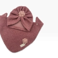 Zestaw turban/chusta z ręcznie robionym kwiatem brudny róż owieczka