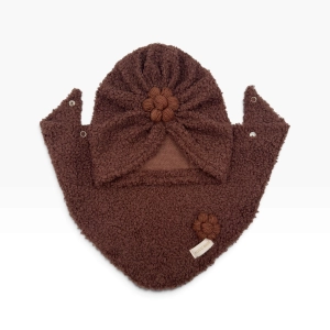 Czekoladowy turban/czapka dla dziewczynki handmade z chustą