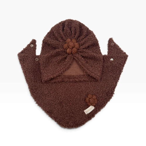 Czekoladowy turban/czapka dla dziewczynki handmade z chustą