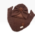Czekoladowy turban/czapka dla dziewczynki handmade z chustą